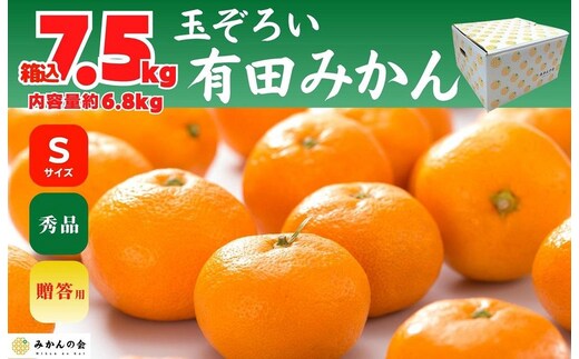 みかん Sサイズ 秀品 箱込 7.5kg (内容量約 6.8kg) 有田みかん 和歌山県産 産地直送 贈答用 ［2026年11月中旬より順次出荷予定］［みかんの会］
