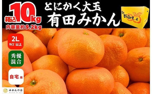 みかん 大玉 どっこいしょ 箱込 10kg ( 内容量約 9.2kg ) 2Lサイズ以上 秀品 優品 混合 有田みかん 和歌山県産 産地直送 家庭用［2026年11月中旬より順次出荷予定］［みかんの会］