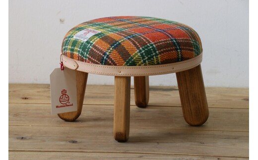 まぁるいスツール【オレンジ＆グリーンチェック】 子供 椅子イスキッズ HARRIS TWEED（ハリスツイード）家具