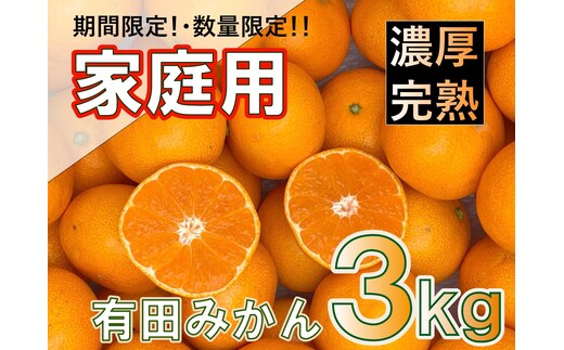 有田みかん 家庭用 3kg 濃厚完熟 お試し 味重視 (和歌山県産)