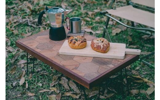 アウトドア用【ヘキサゴン柄天板】キャンプテーブル（SIL CAMP）