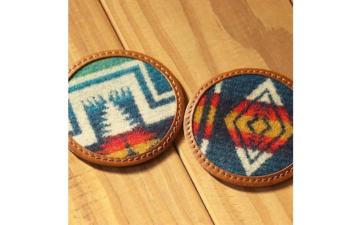 本革レザーコースターｘPENDLETON 【Cハーディングロイヤルブルー】2個セット Z104VC01