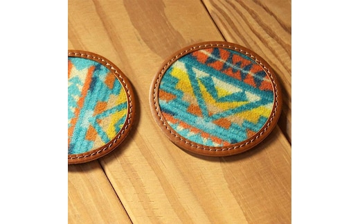 本革レザーコースターｘPENDLETON 【アルトメサディープターコイズ 】2個セット
