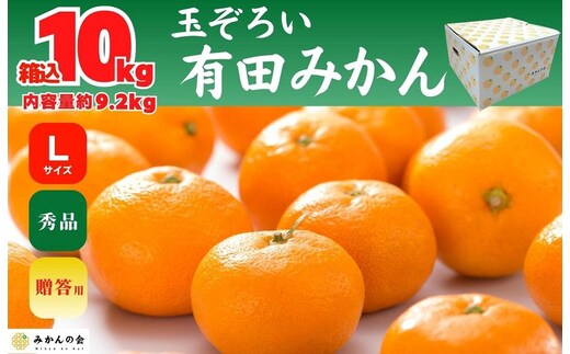 みかん Lサイズ 秀品 箱込 10kg (内容量約 9.2kg) 有田みかん 和歌山県産 産地直送 贈答用 ［2025年11月中旬より順次出荷予定］［みかんの会］