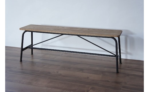 オーク無垢材のアイアンベンチ(木部：ダークブラウン／フレーム：艶消し黒ウレタン塗装)