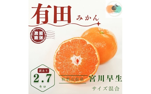 【ふるさと納税】【先行予約】有田みかん 早生 温州みかん 2.7kg（箱込み3kg） 訳あり M～２Lサイズ 混合 柑橘 フルーツ みかん 産地直送 お取り寄せ 送料無料 温州ミカン