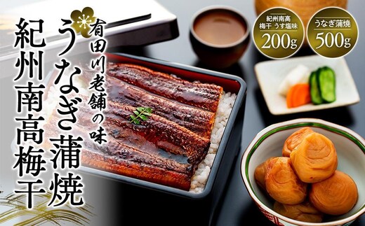 うなぎ蒲焼 4尾 合計 500g 紀州南高梅干 200g うす塩味 塩分10％ セット