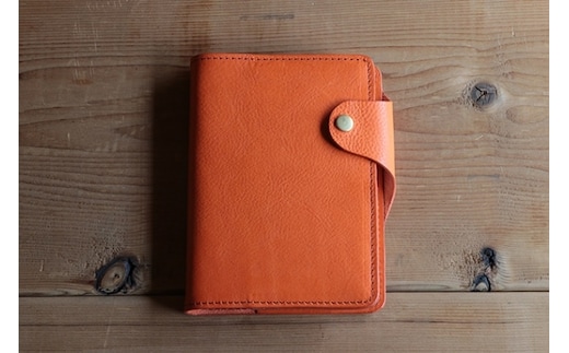 レザー手帳カバー（文庫本A6サイズ）【オレンジ】イタリアンレザーカバー