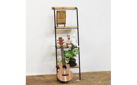 アイアン壁掛けシェルフ アイアン部分：艶消し黒 ラダー（階段型）ナチュラルアンティークスタイル