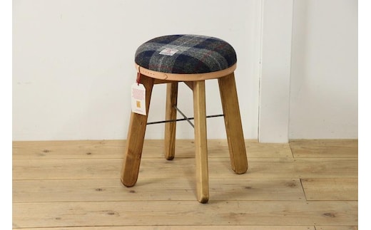 ハイスツール 【ネイビー&グレーチェック×ブラウン】HARRIS TWEED（ハリスツイード）家具