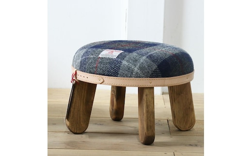 まぁるいスツール【ネイビー&グレーチェック×ブラウン】 子供 椅子イスキッズ HARRIS TWEED（ハリスツイード） 家具