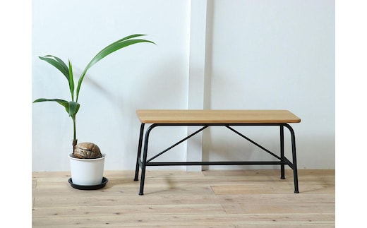 【W900】アイアンベンチ(木部：クリア フレーム：艶消しブラック)オーク 無垢材 家具