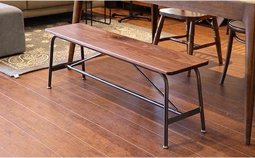 【艶消しクリア】高級ブラックウォルナット無垢材のアイアンベンチ