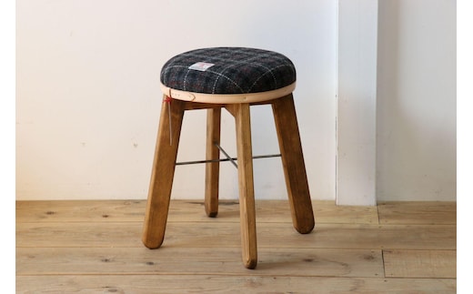 ハイスツール 【ブラック＆グレーチェック】HARRIS TWEED（ハリスツイード）家具