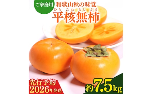 【2026年先行予約】【ご家庭用わけあり】和歌山秋の味覚 平核無柿（ひらたねなしがき）約7.5kg