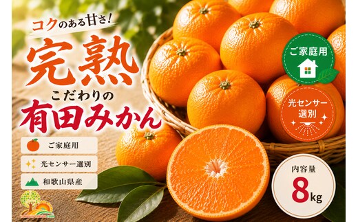 ＼光センサー選別／こだわりの完熟有田みかん 8kg＋150g(傷み補償分) 【ご家庭用】サイズ混合 有機質肥料100%｜ ふるさと納税 ミカン 〇