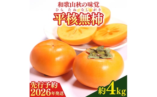 【2026年先行予約】和歌山秋の味覚 平核無柿（ひらたねなしがき） 約4kg 化粧箱入