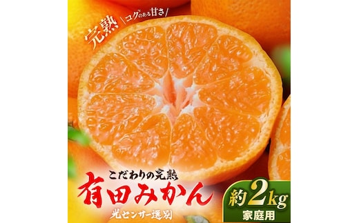 ＼光センサー選別／こだわりの完熟有田みかん 2kg【ご家庭用】サイズ混合 有機質肥料100% ｜ みかん 有田みかん 温州みかん ミカン 温州ミカン 柑橘 温州 甘い コク 産地直送◇※2025年11月中旬～2026年1月上旬頃に順次発送予定 ※北海道・沖縄・離島への配送不可