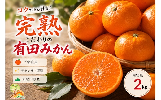 ＼光センサー選別／こだわりの完熟有田みかん 2kg【ご家庭用】サイズ混合 有機質肥料100% ｜ みかん 有田みかん 温州みかん ミカン 温州ミカン 柑橘 温州 甘い コク 産地直送◇