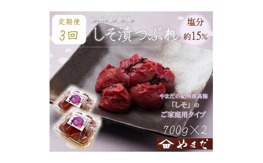 【定期便/3か月ごと/全3回】紀州南高梅しそ漬つぶれ（塩分約15％）700g×2