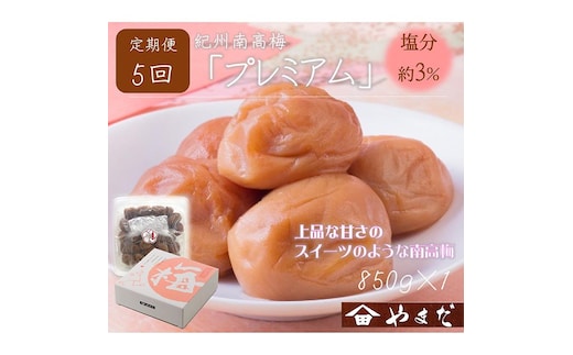 【定期便/2か月ごと/全5回】紀州南高梅プレミアム塩分約3％（850g）