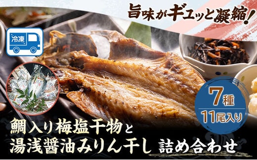 新鮮魚の鯛入り梅塩干物と湯浅醤油みりん干し7品種11尾入りの詰め合わせ（和歌山近海産の新鮮魚使用）《90日以内に出荷予定(土日祝除く)》和歌山県 日高町 送料無料---wsh_fgenhset7_90d_22_16000---