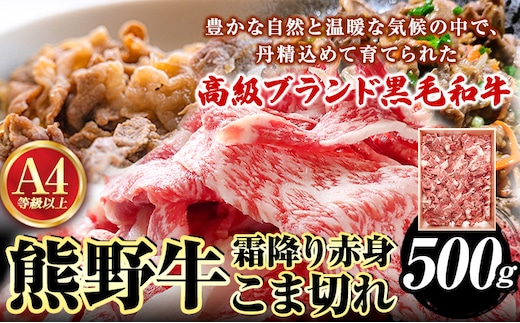 熊野牛 A4 以上 霜降り 赤身 こま切れ 500g 株式会社魚鶴商店《30日以内に出荷予定(土日祝除く)》 和歌山県 日高町 熊野牛 黒毛和牛 A4等級以上 赤身 牛肉 肉 ---wsh_fuot11_30d_23_25000_500g---