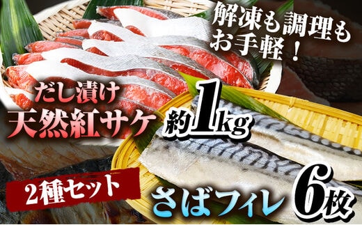 迷ったらコレ!魚鶴商店の天然紅サケ1kg & 塩さばフィレ6枚セット《30日以内に出荷予定(土日祝除く)》 和歌山県 日高町 さば 鯖 鮭 サケ さけ しゃけ---wsh_futstsksf_30d_25_23000_set---