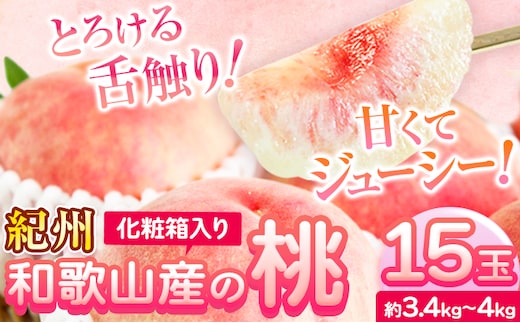 桃 もも 紀州 和歌山産の桃 15玉 ( 約 3.4kg～ 4kg ) 魚鶴商店《2026年6月下旬-8月上旬より発送予定》 和歌山県 日高町 フルーツ 化粧箱入り ギフト モモ 白桃 黄桃 はくとう 果物 くだもの---wsh_cuot159_6g8j_25_25000_15t---｜ あかつき桃白鳳桃日川白鳳桃八旗白鳳桃桃清水白桃桃川中島白桃つきあかり桃和歌山の桃白桃桃