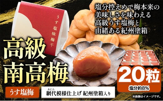 高級南高梅うす塩 個包装20粒 網代模様仕上紀州塗箱入り 澤株式会社《90日以内に出荷予定(土日祝除く)》和歌山県 日高町 梅干し うす塩 うす塩梅 紀州南高梅 紀州塗 個包装 送料無料---wsh_swa2_30d_23_27000_1p_d---