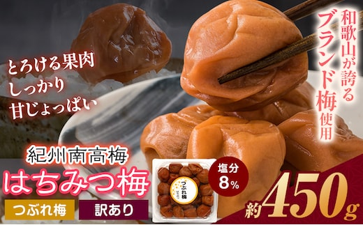 南高梅 はちみつ 梅 紀州南高梅 つぶれ 梅干し 450g 有限会社プラム《30日以内に出荷予定(土日祝除く)》和歌山県 日高町 送料無料 梅 うめ ウメ 南高梅 つぶれ梅 蜂蜜 紀州 送料無料---wsh_plm12_30d_25_6000_450g---