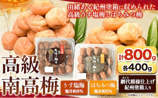 高級南高梅 うす塩梅・はちみつ梅 計800g(各400g) 網代模様仕上紀州塗箱入り 澤株式会社《90日以内に出荷予定(土日祝除く)》和歌山県 日高町 梅干し うす塩 うす塩梅 はちみつ梅 はちみつ 紀州南高梅 紀州塗 送料無料---wsh_swa17_90d_25_20000_800g---