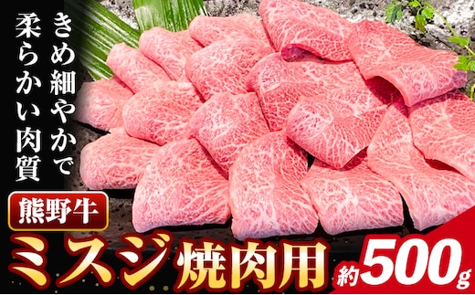 牛肉 熊野牛 ミスジ 焼肉用 500g 株式会社Meat Factory《30日以内に出荷予定(土日祝除く)》和歌山県 日高川町 熊野牛 牛 和牛 焼肉 希少部位 ミスジ 焼肉---wshg_fmfy29_30d_24_24000_500g---