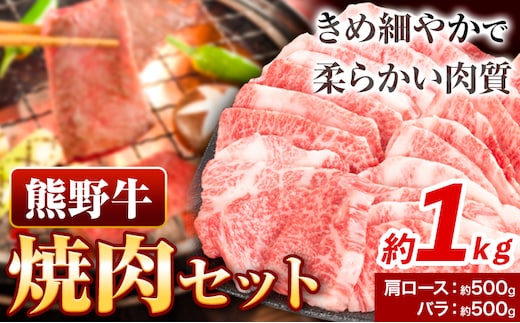牛肉 熊野牛 焼肉セット 肩ロース バラ 株式会社Meat Factory《30日以内に出荷予定(土日祝除く)》和歌山県 日高川町 熊野牛 黒毛和牛 ロース 焼き肉 焼肉---wshg_fmfy3_30d_24_30000_1kg---