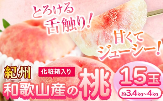 桃 もも 紀州 和歌山産 の 桃 15玉 ( 約 3.4kg ～ 4kg ) 魚鶴商店《2026年6月下旬-8月上旬より発送予定》 和歌山県 日高川町 フルーツ 化粧箱入り ギフト モモ わかやま 果物---wshg_cuot152_6g8j_25_24000_15t---
