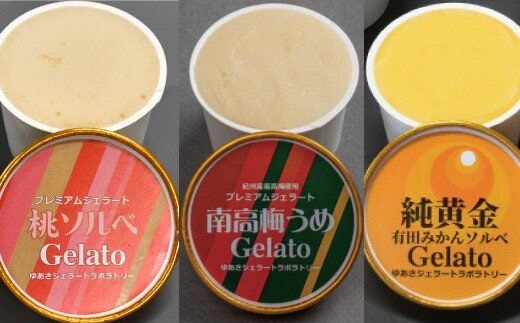 プレミアムジェラート／ソルベ３種セット（南高梅うめ・純黄金有田みかん・もも）／ジェラート アイスクリーム プレミアムソルベ 100ml／ゆあさジェラートラボラトリー 紀伊国屋文左衛門本舗 SenZanAn Premium Ice Cream【ntb704】
