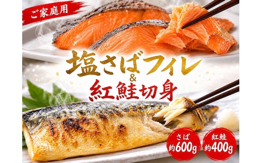【ご家庭用訳あり】人気の塩さばフィレ＆紅鮭切身セット計1kg/ 和歌山 魚 さば 鮭【uot796C】
