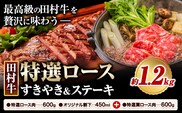 田村牛 特選ロースすきやき＆ステーキセット 肩ロース肉 600g 特選ロース肉 200g×3枚 オリジナル割下 450ml 計1.2kg 八頭町観光協会 肉のたむら 鳥取県 八頭町《90日以内に出荷予定(土日祝除く)》牛肉 ロース すきやき ステーキ 送料無料---yazu_ykk_35_2s---