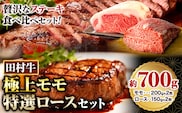田村牛 極上モモステーキ＆特選ロースステーキ 極上モモ肉 150g×2枚 特選ロース肉 200g×2枚 計700g 八頭町観光協会 肉のたむら 鳥取県 八頭町《90日以内に出荷予定(土日祝除く)》牛肉 モモ ロース ステーキ 送料無料---yazu_ykk_34_2s---