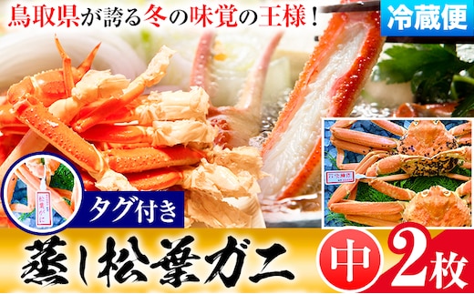 【先行予約】【蒸し】タグ付き松葉ガニ 中2枚(1枚500～640g) 高間商店《11月中旬-3月下旬頃出荷》鳥取県 八頭町 送料無料 カニ 蟹 松葉ガニ タグ付き ブランド---yazu_tkm2_134_m---