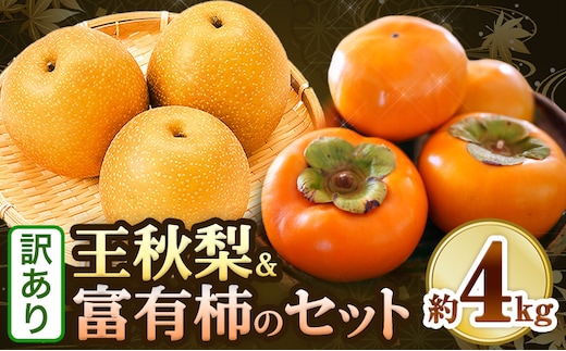 【2026年先行予約】訳あり 王秋梨と富有柿のセット 4kg 高間商店《2026年11月上旬-12月下旬頃出荷》鳥取県 八頭町 送料無料 梨 なし ナシ 柿 かき カキ 王秋梨 富有柿 果物 フルーツ ギフト 贈り物---yazu_tkm_122_4---