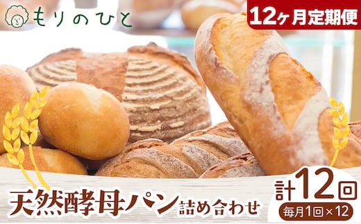 【12ヶ月定期便】もりのひと 天然酵母パン 詰め合わせ 選べる 定期便 回数 12回 もりのひと《お申込み月の翌月から発送》 鳥取県 八頭町 パン 食パン カンパーニュ ライ麦 全粒粉 くるみとレーズン 送料無料---yazu_mrh_3_1set_tei---