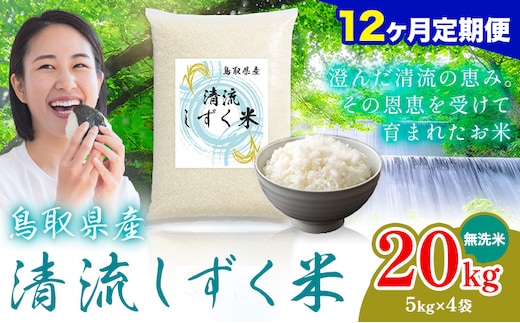 【12ヶ月定期便】鳥取 ふるさと 無洗米 20kg 清流しずく米《お申し込み月の翌月から出荷開始》鳥取県 八頭町 米 お米 ご飯 八頭 ふるさと無洗米 生活応援 ブレンド米 複数原料米 訳あり 小分け kome ご飯---yazu_zsy_467_20kg_m---