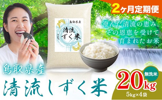 【2ヶ月定期便】鳥取 ふるさと 無洗米 20kg 清流しずく米《お申し込み月の翌月から出荷開始》鳥取県 八頭町 米 お米 ご飯 八頭 ふるさと無洗米 生活応援 ブレンド米 複数原料米 訳あり 小分け kome ご飯---yazu_zsy_305_20kg_m_tei---