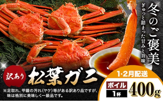 カニ 松葉ガニ 訳あり 400g ボイル 1杯《1月・2月発送》 SOO合同会社 鳥取県 八頭町 送料無料 蟹 かに 姿 鍋 ズワイガニ ズワイ蟹 ボイル 松葉ガニ 訳アリ---yazu_soo_164_400g---
