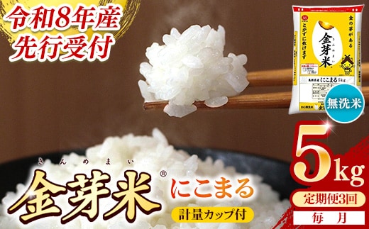 【定期便】BG無洗米・金芽米にこまる 5kg×3回 （隔月）計量カップ付き【令和8年産 2ヶ月に1回 6ヶ月 計15kg 東洋ライス 健康 島根県 安来市】【価格変更】【35-SS-20】