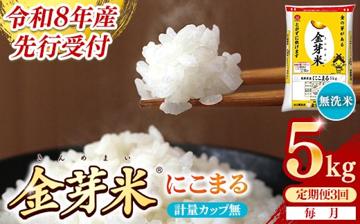 【定期便】BG無洗米・金芽米にこまる 5kg×3回 （隔月）計量カップ無し【令和8年産 2ヶ月に1回 6ヶ月 計15kg 東洋ライス 健康 島根県 安来市】【価格変更】【35-SS-20-2】