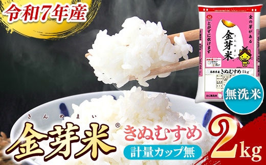 BG無洗米・金芽米きぬむすめ 2kg 計量カップ無し【令和7年産 お試し 節水 健康 ビタミン ミネラル つや お弁当 おいしい うまみ 甘み ふっくら 時短 簡単 少量 小袋 島根県 安来市】【価格改定X】