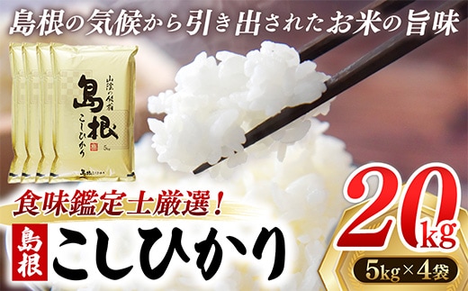 【新米 先行受付】食味鑑定士厳選 島根こしひかり 20kg（5kg×4袋）【米 コシヒカリ 令和7年産 先行予約 新米予約 精米 島根県 安来市】