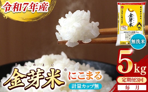【定期便】BG無洗米・金芽米にこまる 5kg×3ヵ月 （毎月）計量カップ無し【令和7年産 3ヶ月 時短 健康 米 BG 無洗米 計15kg 島根県産 節水 時短 アウトドア キャンプ 東洋ライス 健康 島根県 安来市】【価格改定X】